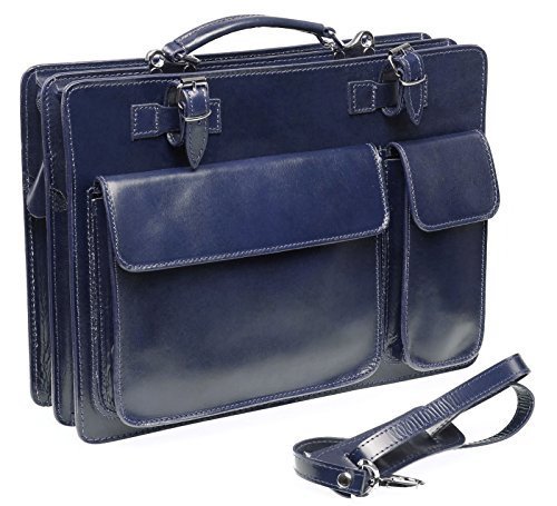Bags4Less Leder Aktentasche Model: Mondial aus echtem Leder in Blau mit Nadelstreifen