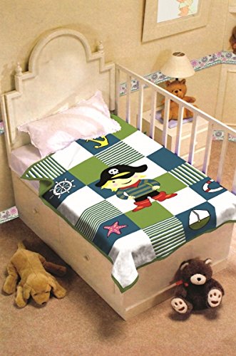 Decke Kinderdecke Spieldecke Kuscheldecke Wohndecke Pirat in Türkis Weiss Rot Schwarz Grün Blau Bunt Größe 155×215 cm - 2