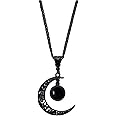 Ticome Moon Crystal Necklace Punk Style Moon Pendant Necklace,Black Gothic Hollowed Out Moon Alloy Necklace, Fashionable Jewelry Item, Personalized Jewelry Gift for Women/Girls, 4782QWQR-T