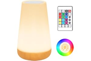 Adiwo Lampada da Comodino,Luce Notturna senza Fili, Lampada LED Colorata con 13 Colori,5 Livelli di Luminosità,Touch e Telecomando, Batteria Ricaricabile per Cameretta, Camera da letto, Soggiorno