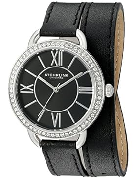Stührling 587.02 Original Deauville Damen Quarzuhr mit schwarzem Zifferblatt, Analog-Anzeige und schwarzem Lederband...