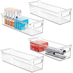 mDesign boîte de rangement en plastique avec poignées intégrées (lot de 4) - boite plastique pour le rangement des ustensiles de cuisine, de la salle de bain ou du bureau - transparent