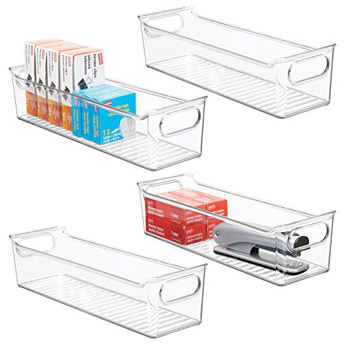 mDesign boîte de rangement en plastique avec poignées intégrées (lot de 4) - boite plastique pour le rangement des ustensiles de cuisine, de la salle de bain ou du bureau - transparent