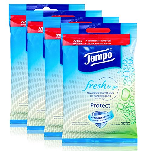 Preisvergleich Produktbild Tempo fresh to go Protect 10 Tücher - mit Antibakteriellem Wirkstoff (4er Pack)