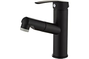 Sumeber Bathroom Tap with Pull-Out Washbasin Tap with 2 Jet Types Mixer Tap Suitable for Countertop Washbasins Warm Cold Mixer Tap (Extendable Shower Black)
