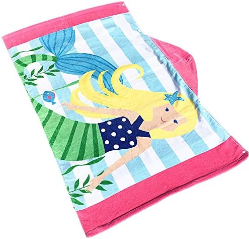 JYSP Kids Hooded Beach Bath Towel Cute Animal 100% Premium Cotton Beach Swimming Pool Bath Towel for Boys and Girls (Mermaid Yellow Hair, 127*76cm/50*30 inch)