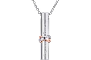 HooAMI Cremation Urn Necklace Together Forever Stainless Steel Memorial Keepsake Cylinder Pendant for Ashes