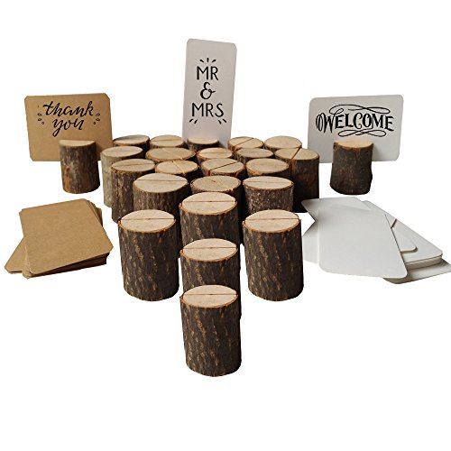20pz Segnaposto Legno Supporto Numero Posto Foto Titolare Memo Holder Decorazione Tavolo per Matrimonio Cafe Bar Ufficio Ristorante+50pz Kraft carta di carta