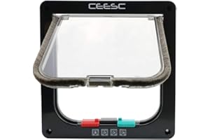 CEESC Cat Flap Door Magnetic Pet Screen Door With 4 Way Lock for Puppies and Small Dogs, 3 Sizes and 2 Colors Options (S: 7.56"(W) x 7.87"(H) x 0.71"(D), Black)