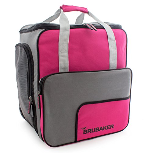 BRUBAKER Conjunto 'Super Function 2.0' Bolsa para botas y Casco de ski junto a 'Carver Pro 2.0' Bolsa para un par de Ski - Rosa / Gris - 190 cms.