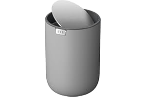 EKO Mini Tischmülleimer mit Schwingdeckel, 1,5 Liter Kosmetikeimer, kleiner Schreibtisch-Mülleimer, runder Tischabfalleimer für Büro, Bad, Schreibtisch, Schlafzimmer (Grau)