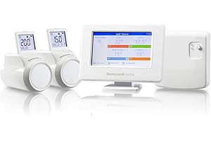 Honeywell Home THR99C3112 evohome Thermostat intelligent WiFi avec relais de commande chaudière sans fil et 2 têtes de radiateur sans fil, Blanc (4 pièces)