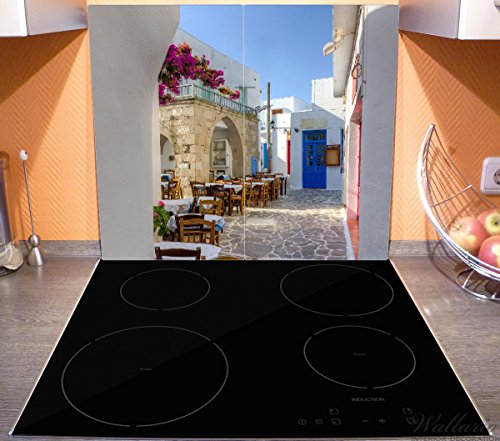 Wallario Herdabdeckplatte / Spritzschutz aus Glas, 2-teilig, 60x52cm, für Ceran- und Induktionsherde, Gasse in Griechenland - 3
