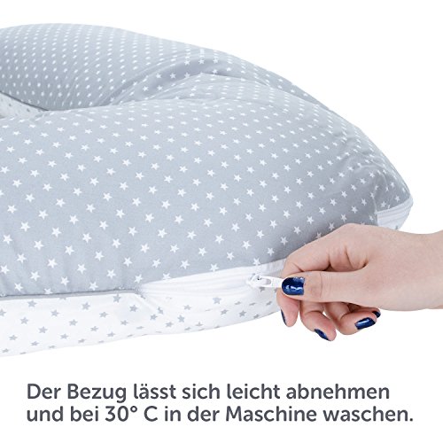 Candide Stillkissen Sterne Grau mit Stickerei – EPS Mikroperlen (schadstoffgeprüft) / Länge: 180 cm - 6