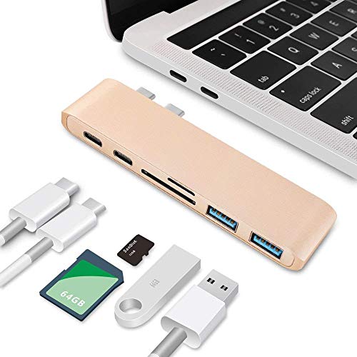 VPrix LETSCOM Hub USB C en Aluminium Type-C Hub Adaptateur pour MacBook Pro 13" et 15" 2016/2017, Thunderbolt 3 Ports, USB-C, Lecteur de Cartes SD et Micro SD/TF et 2 Ports USB 3.0