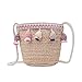 Produktbild Hmeng Stroh Tasche Damen Umhängetasche Sommer Crossbody Tasche Frauen Weberei Eimer Tasche Strand Geldbörse Und Handtaschen Reißverschluss Crossbody (Pink)