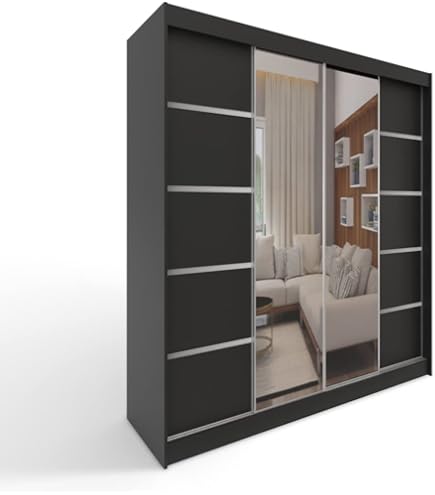 Kledingkast Wit - Aston III 250 cm met Spiegel, Kledingkast met 3 Schuifdeuren, Slaapkamer, Woonkamer - 250 x 215 x 58 Schuifdeurkast - Slaapkamermeubels met Kledingrek