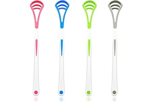 KHYYQUA 4 Pièces Gratte-langue 2 en 1 en plastique,Tongue Scraper Silicone de Qualité Médicale, Brosse à langue Nettoyeur de langue,Combat la Mauvaise Haleine,Sans BPA