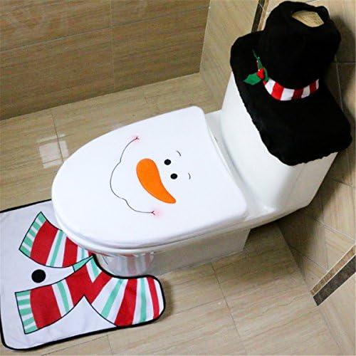 Chiguo Christmas Decoration Toilet Seat Cover &amp; Rug Bathroom Mat Set &amp; Tissue Box Cover Santa Snowman Gift (Style2)