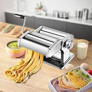 Nikrim? Pasta Maker Machine-Unique Patented Suction Base for Home Non-Slip Use of Stainless Steel Noodle Spaghetti & Fettuccine Maker and Dough Roller Cutter Machine Hand Crank & Clamp