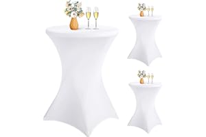 LYAFS 3er-Set Stretch Stehtisch Husse für Bistrotisch Ø 70-75 cm Elegante,Verstärkung im Fußbereich,Stretch-Husse Weiß Hussen für Stehtische und Bistrotische（70×110cm,Weiß）