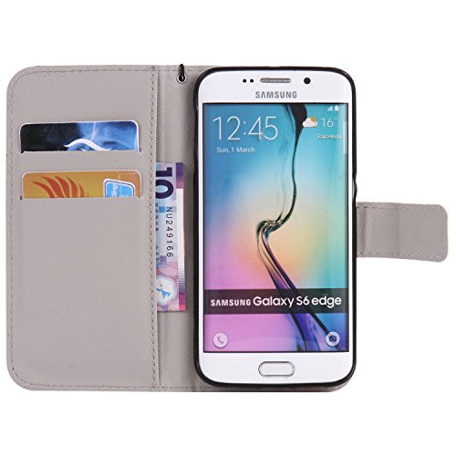 Feeltech Samsung Galaxy S6 Edge Hülle PU-Leder und Brieftasche Bunte Muster Fall mit Magnetverschluss, Hybrid-Kickstand mit Stand-Funktion, schlagen Sie schützende weiche TPU Stoßstangenabdeckung und Kreditkartenhalter für Samsung Galaxy S6 Edge Handgelenk Bügel-Buch-Art-Geldbeutel-Tasche mit 2 In 1 Berühren Sie Stift – Schloss - 5