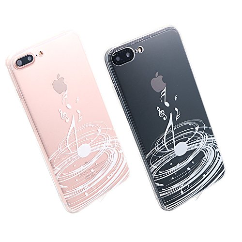 Funda iPhone 7  TrendyBox Transparente Funda para iPhone 7 con Protector de Pantalla Vidrio Templado  M  sica Blanca 
