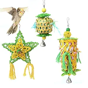 CooShou 3Pcs Bird Shredder Toys Bird Parrot Toys Bird Chewing Toy Handmade Bamboo Bird Shredding Hanging Toy Parrot Foraging Toy for Small Bird Parakeets Lovebirds Cockatiels Conures