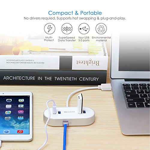 [Bestbewertet] BC Master 4-Port [Apple style] USB 3.0 Hub mit LED Licht auf Gigabit Ethernet Netzwerk Anschluss und Aufladeanschluss Super Geschwindigkeit Datenübertragung steigen auf 5Gbps für iMac, MacBook Air, MacBook Pro, Mac Mini, PC und Laptops - 2