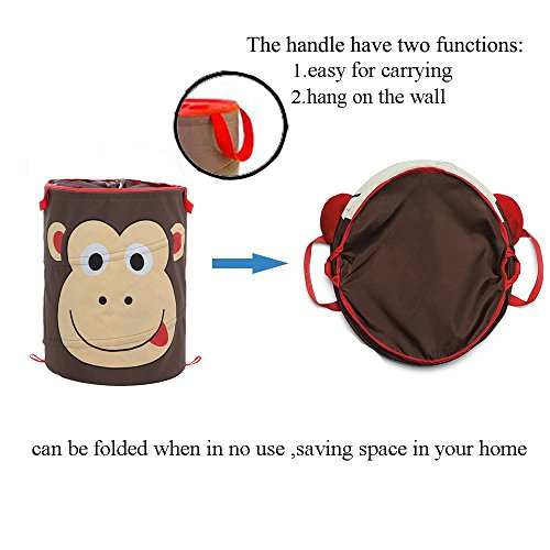 jansroad klappbar Kinder Baby Animal Cartoon Design Spielzeug Aufbewahrungskorb Wäschesammler Schmutzige Kleidung Korb zum Aufhängen Mülleimer, perfekt für Kindergärten Wäschekorb Zimmer Schränken Bett Zimmer Schlafräume, affe, L - 2