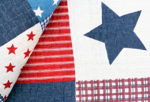 1001 Wohntraum D14 Quilt Stars ’n Stripes 180 x 220 cm Sterne USA Plaid Tagesdecke, Patchwork Landhaus Shabby Decke - 3