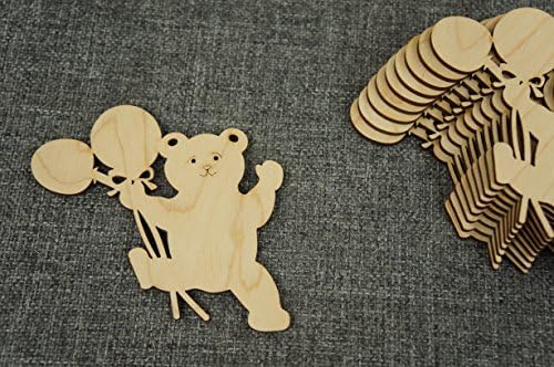 10 Wooden Teddy Bear with balloons Shapes Blank Embellishments decoupage (WX10)