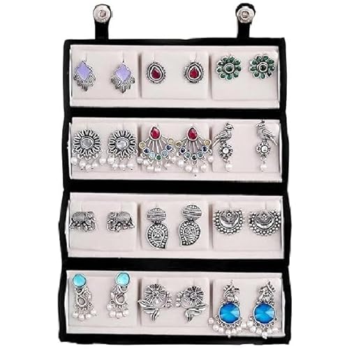 FUBS Oxidized Designer Stud Earrings Set of 12 with Folding Jewelry Box | Traditional & Modern Earring Set for Women & Girls (LOVE-NOTE)