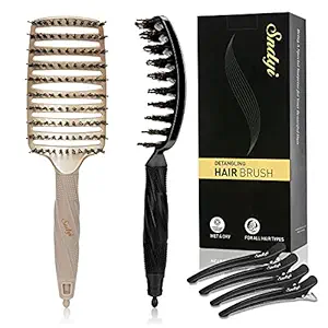 Sndyi 2 Pack Hair Brushes, Curved Vented Hair Brush for Faster Blow Drying, Professional Detangling Brush with Boar & Nylon Bristle, Women Men Hair Brush for Wet and Dry Hair