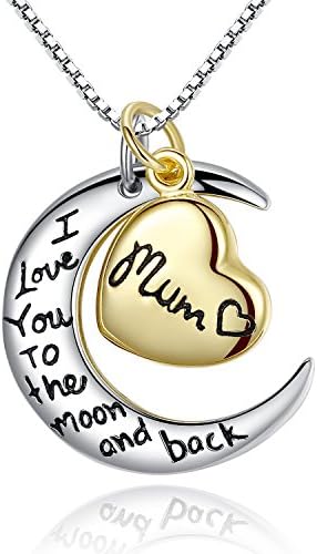 ForfamilyltdTwo-Tone Sterling Silver Yellow Heart"Mum I Love You To The Moon And Back" Two Piece Pendant Necklace Gift For Mother