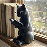 Entelekt&uuml;el Kedi Dekoratif Biblo - Kitap Okuyan Kedi Heykelciği - K&uuml;t&uuml;phane ve Raf Aksesuarı - Kedi Severlere &Ouml;zel Hediyelik 