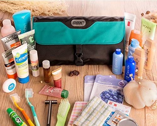 ARINO Waschbeutel Kosmetiktasche Kulturbeutel Kulturtasche Toiletbag Travel Kosmetik Organizer mit Haken zum Aufhängen Mode Reise Zubehöre Türkis (Blau) - 4