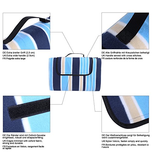 SONGMICS 200 x 200 cm XXL Picknickdecke Fleece wärmeisoliert wasserdicht mit Tragegriff GCM70L – Bild 5