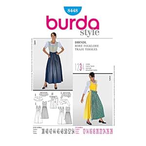 Burda Schnittmuster 8448 Dirndl,Traje Tiroles Gr. 38-54