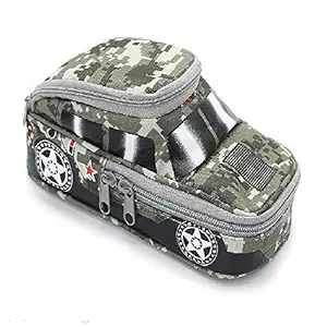SillyMe Military Car Pencil Pouch , Big Size compartments , Rugged Cloth - Assorted Colors
