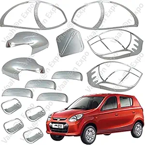 Vaahan Expo Chrome Kit for Alto 800 | Exterior Car Accessories | Stylish Protective Accessories (Set of 15 Pcs.)