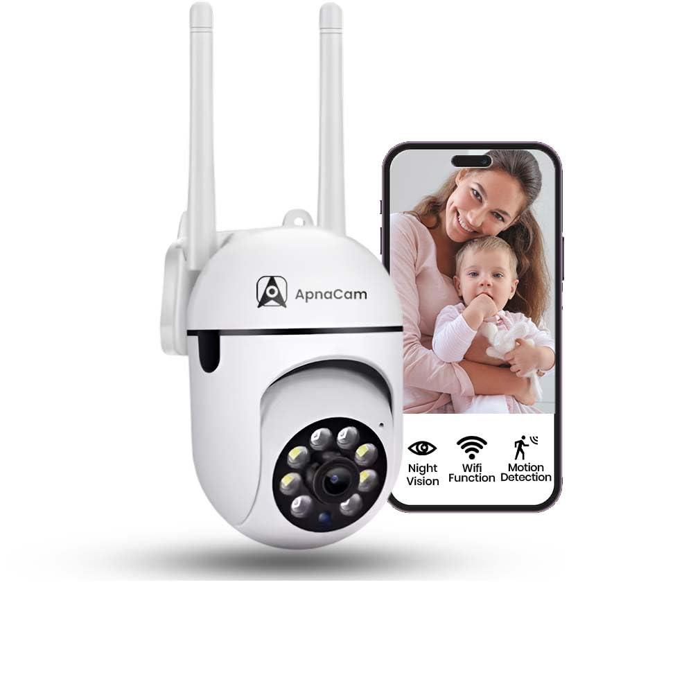 ApnaCam HD Mini PTZ Security Camera | 355° CCTV Camera | Color Night Vision |1080p V380 Pro App Live Streaming | Two-Way Audio | Motion Detection Alert
