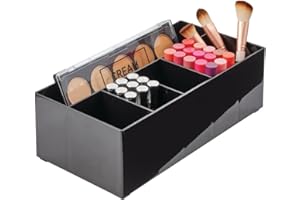 mDesign Rangement cosmétiques pour lavabo ou Coiffeuse – Panier de Salle de Bain en Plastique sans BPA pour Le Maquillage – Organiseur Maquillage Moderne avec 6 Compartiments – Noir