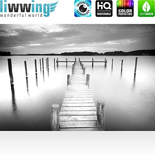 Fototapete 254×184 cm PREMIUM Wand Foto Tapete Wand Bild Papiertapete – Wasser Tapete Steg Wasser See Holz Himmel schwarz weiß – no. 3009 - 2