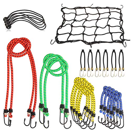 TIMESETL 23 pcs Cuerda de Goma con Gancho Soporta Máx de 60KG Resistente Pulpos Elasticos Transporte para Coche/Moto/Bicicleta
