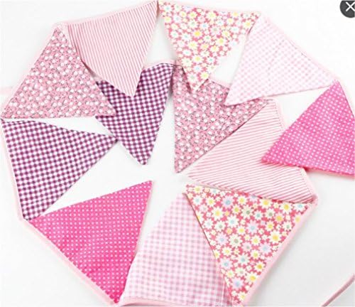 [PINK V2] 3.2m Double Sided Vintage Chic Floral Fabric Bunting Garland Shabby Tea Party Banner …