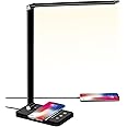 BIENSER LED Desk Lamp with Wireless Charger, USB Charging Port, Table Lamp with 10 Brightness, 5 Lighting Colors, Dimmable Eye-Caring Desk Lamps for Home Office, Touch Control, 30/60min Auto Timer