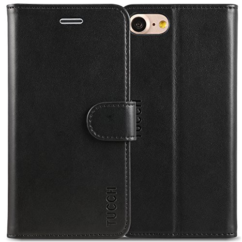iPhone 7 Case, iPhone 8 Case TUCCH iPhone 7 Wallet Case [Lifetime Warranty] Classic Style Magnetic Closure Flip Book Cover with Card Slots and Hidden Pocket (Credit Card ID & Bill) Kick Stand Protection Wallet Case for iPhone 7/iPhone 8-Black