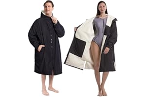 Neialla Waterproof Changing Robe Adults with a Warm and Plush Lamb Lining Upgraded Waterproof Pocket and Inner Pocket Windproof Oversized Changing Robe for Swimming Surfing Water Sports Black Red Blue