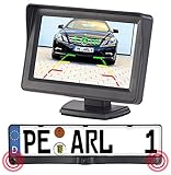 Kamera-Auflösung: 700 TV-Zeilen (max. 720 x 480 Pixel) • 2 Ultraschall-Rückfahrsensoren, Erfassungsdistanz: 30 - 200 cm, Winkel: je 110° • Halterung geeignet für einzeilige EU-Kennzeichen (520 x 110 mm) • Maße Nummernschild-Halterung: 532 x 134 x 44 mm, Gewicht: 350 g, Anschlusskabel-Länge: 60 cm • 2 Video-Anschlüsse für je eine Front- und Rückfahrkamera (Front-Kamera bitte dazu bestellen) • Monitor um 180° neigbar